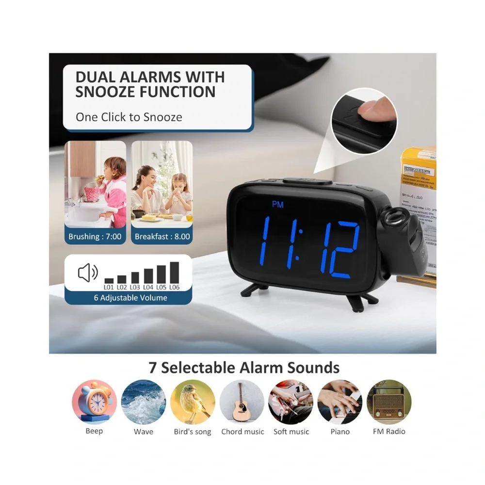 Digital‎ Projection Alarm Clocks for Bedrooms - Large LED Display
